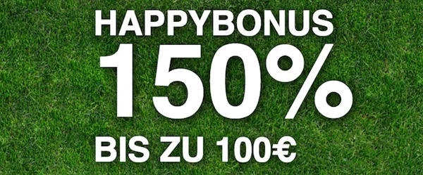 Happybet Bonus 150 Prozent bis zu 100 Euro