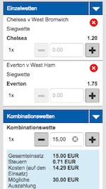Wettschein von der Sportingbet App