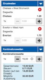 Wettschein von der Sportingbet App