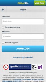 Einloggen bei William Hill mobile