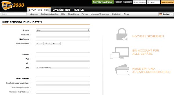 Wie funktioniert die Bet3000 Wettkonto Anmeldung?