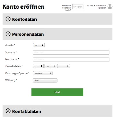 Betway Personendaten angeben