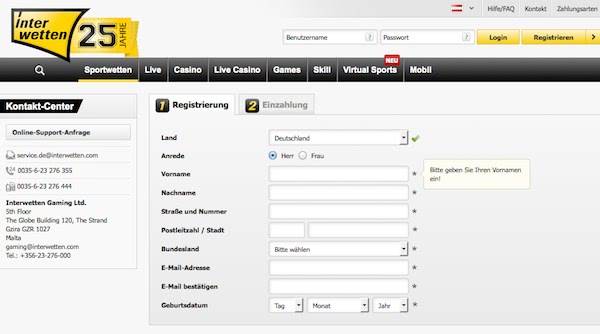 Bei Interwetten anmelden oder registrieren