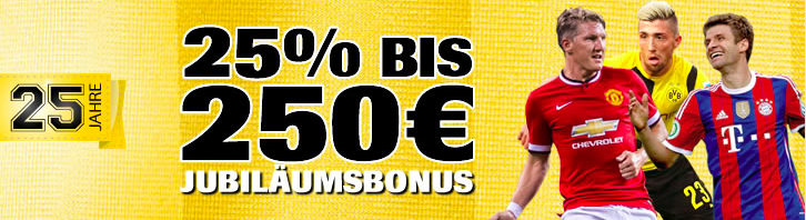 Interwetten 25 % Jubiläum Bonus am 14. und 15. August