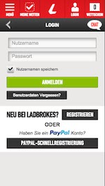 Login Startseite bei Ladbrokes App