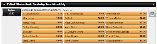 Bet3000 Torjäger Quoten Übersicht