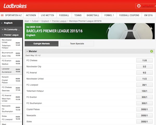 Ladbrokes Wettprogramm Screenshot