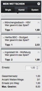 X Tipp Kombiwette Wettschein 4. Runde Bundesliga