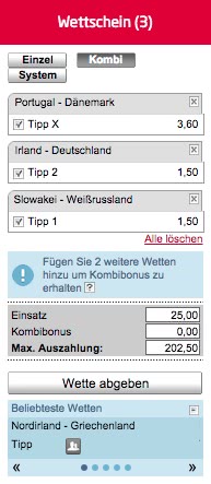 Tipico Wettschein zur 9. Runde der Euro 2016 Quali
