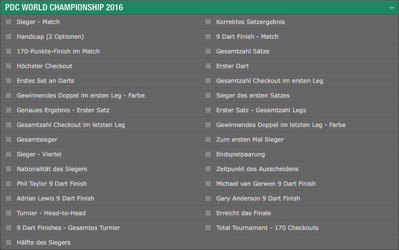 Angebot von Bet365 zur Dart WM 2016