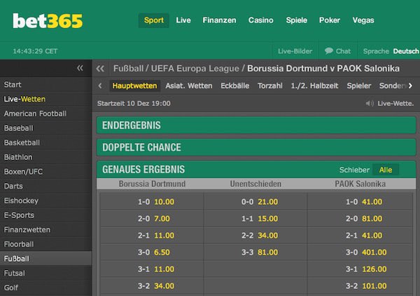 Bet365 Beispiel Ergebniswetten