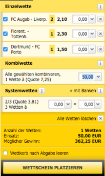 Interwetten Kombiwette UEFA Europa League Sechzehntelfinale Screenshot