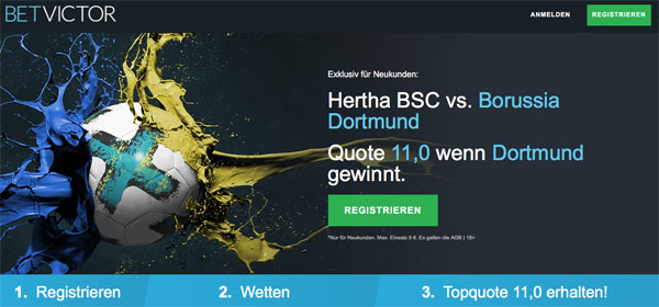 Betvictor Quotenboost Deutsche Bundesliga Hertha gegen Dortmund