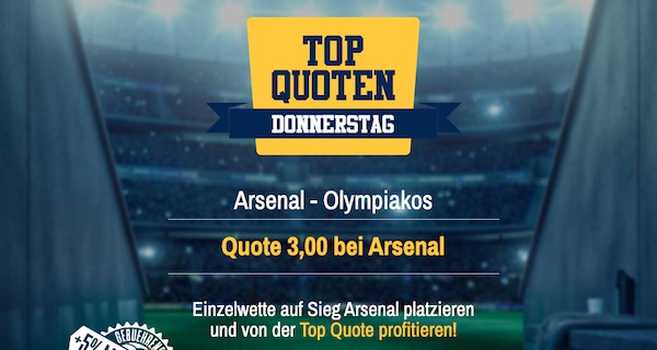 Quote 3.00 auf Arsenal beim Admiralbet Topquoten Donnerstag