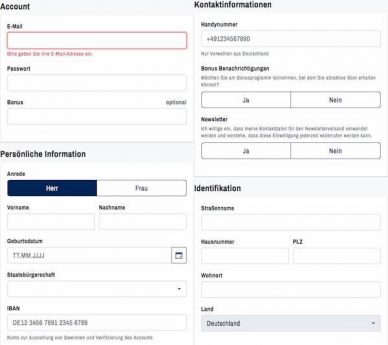 Admiralbet Registrierungsformulare