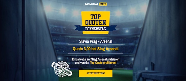 Admiralbet Top Quoten Donnerstag zu Slavia Prag - Arsenal