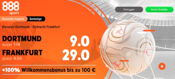 888sport pusht die Quoten für deine Dortmund - Frankfurt Wetten