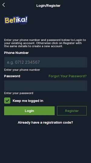 Betika mobile registration