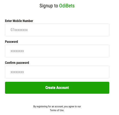 Odibets Registration Page