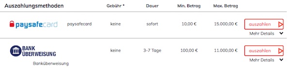 Bahigo Auszahlungsmethoden