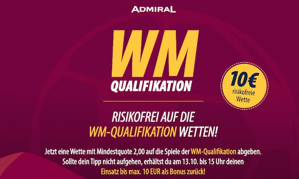 Mit Admiral risikofrei auf die WM Quali wetten