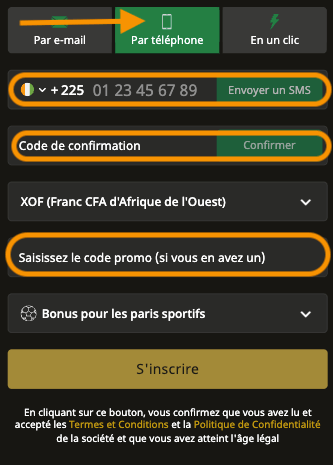 inscription afropari sur telephone 