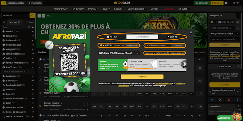 inscription afropari sur ordinateur