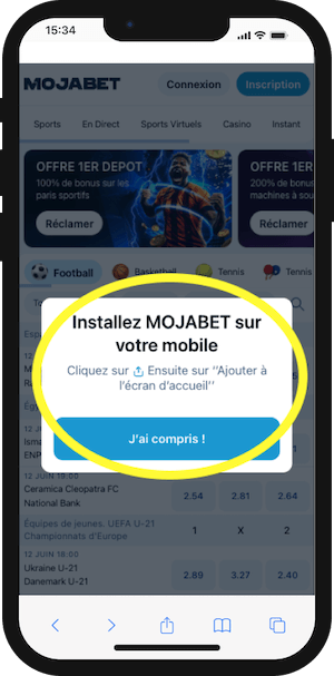 Mojabet sur telephone