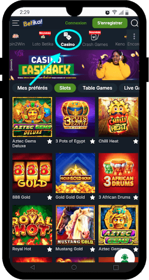 betika casino sur appareil mobile