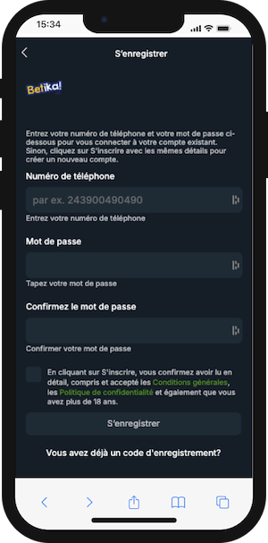 betika inscription sur mobile