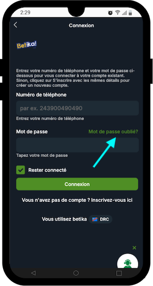 betika connection sur smartphone