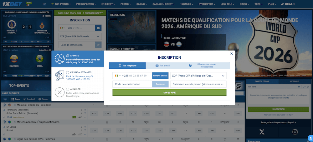 inscription 1xbet sur ordinateur