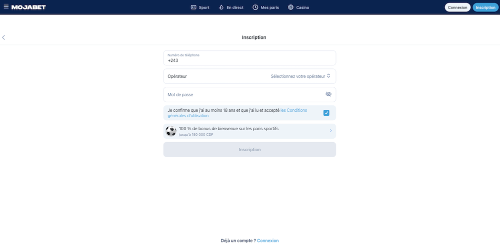 inscription mojabet sur ordinateur