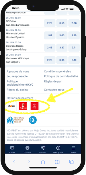 moyens de depot sur mojabet mobile