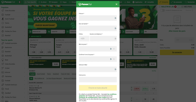 inscription premier bet sur ordinateur