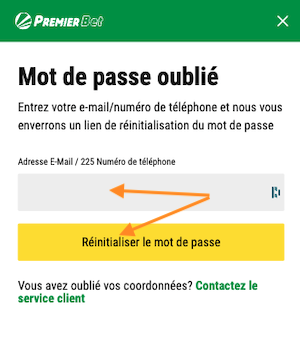 mot de passe premier bet oublie