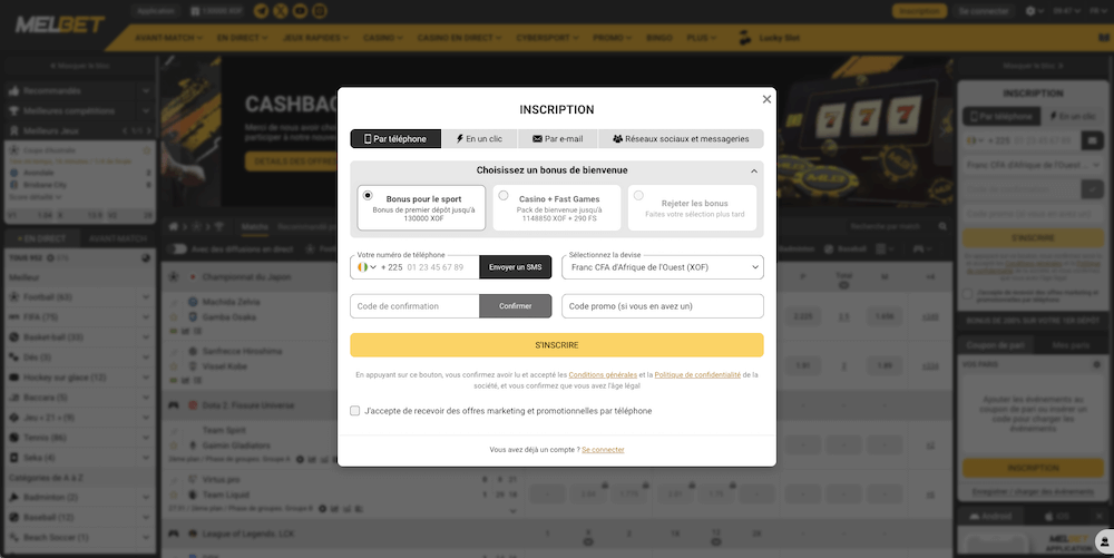 inscription melbet sur ordintateur