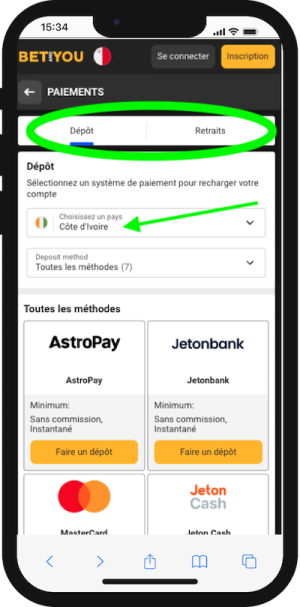 betandyou moyens de paiement en cote d ivoire