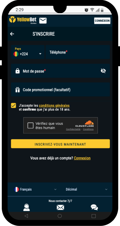 inscription yellowbet guinee