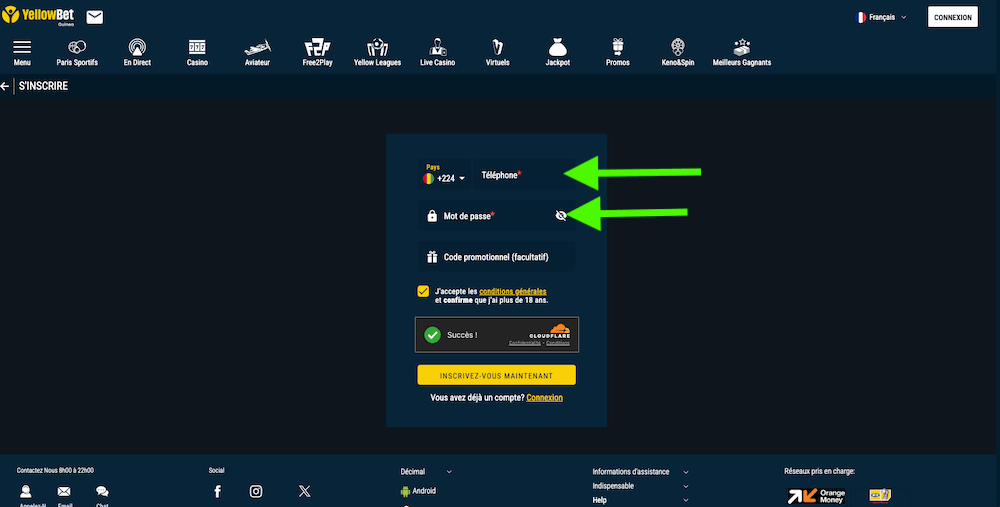 inscription yeloowbet sur ordianteur