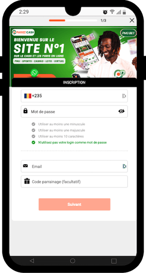 creer un comnpte pariez cash au tchad
