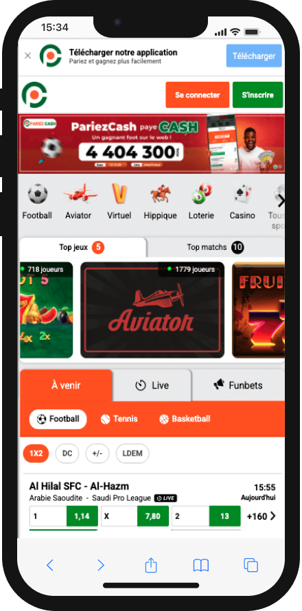 version mobile pariez cash tchad