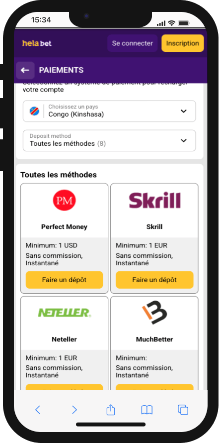 moyens de depot sur helabet mobile