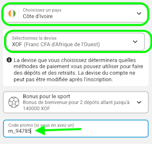s inscrire sur megapari etape 3