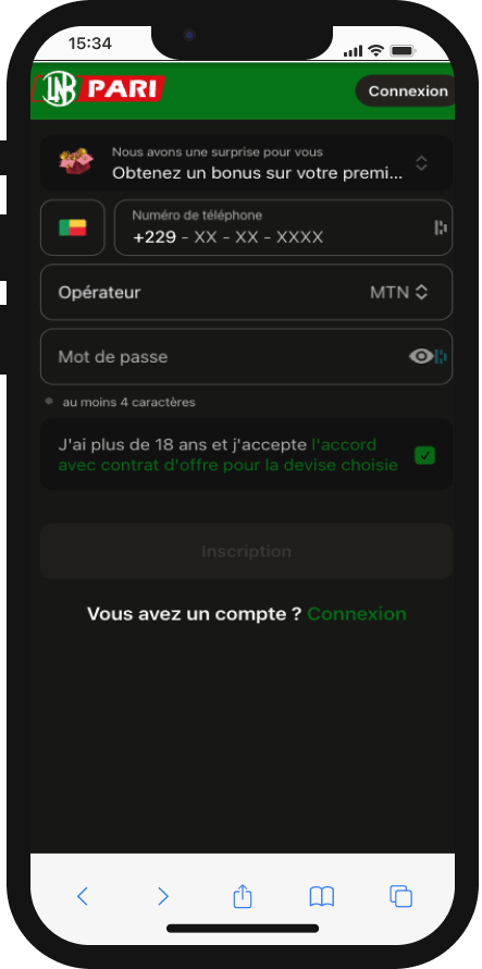inscription lnbpari sur smartphone