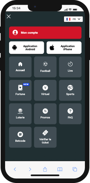 menu sur version mobile malibet