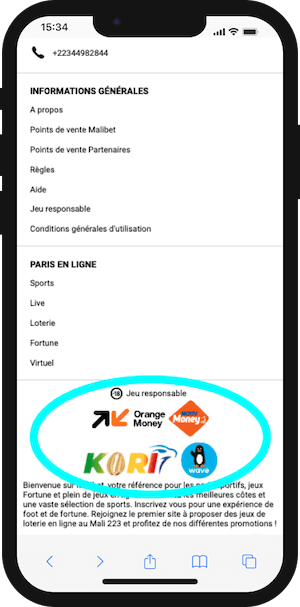 paiements sur malibet