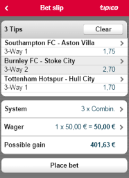 Tipico app bet slip