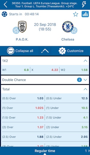 1XBet betting in the app