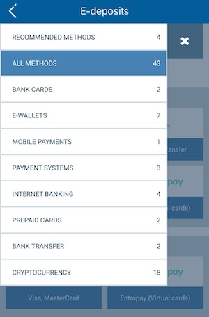 1XBet Depositing Options